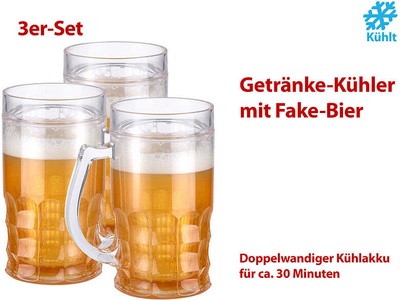 Rosenstein & Söhne, Rosenstein & Söhne Doppelwandiger Getränke-Kühler als Scherz-Bierkrug, 0,3 l, 3er-Set, Doppelwandiger Getränke-Kühler als Scherz-Bierkrug, 0,3 l, 3er-Set