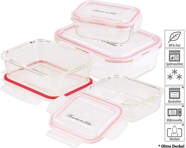 Rosenstein & Söhne, Rosenstein & Söhne 5in1 Glas XL-Frischhaltedosen-Set, 8-tlg, Clip-Deckel, -40 bis +400 C°, 5in1 Glas XL-Frischhaltedosen-Set, 8-tlg, Clip-Deckel, -40 bis +400 C°