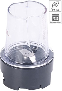 Rosenstein & Söhne, Rosenstein & Söhne Mahl-Aufsatz mit Edelstahl-Klinge und Becher für 2in1-Vakuum-Mixer, Mahl-Aufsatz mit Edelstahl-Klinge und Becher für 2in1-Vakuum-Mixer