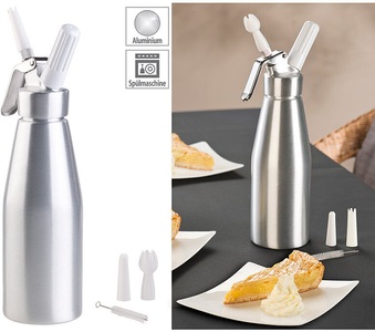 Rosenstein & Söhne, Rosenstein & Söhne Sahnespender für Schlagsahne, Cremes und Sossen, 1 Liter, 3 Aufsätze, Sahnespender für Schlagsahne, Cremes und Sossen, 1 Liter, 3 Aufsätze