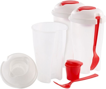 Rosenstein & Söhne, Rosenstein & Söhne 3er Set Salat-to-go-Becher mit Dressingbehälter & Gabel, auch für Obst, 3er Set Salat-to-go-Becher mit Dressingbehälter & Gabel, auch für Obst
