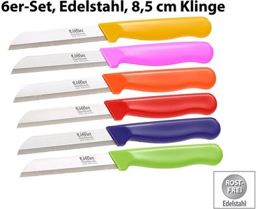 Löffler Schneidewaren Co., Löffler Schneidewaren Co. 6 Edelstahl-Gemüse-/Obstmesser aus Solingen, 8,5-cm-Klinge Sägeschliff, 6 Edelstahl-Gemüse-/Obstmesser aus Solingen, 8,5-cm-Klinge Sägeschliff