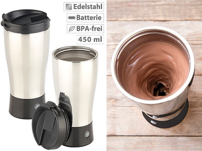 Rosenstein & Söhne, Rosenstein & Söhne 2er-Set selbstrührender Thermobecher mit elektrischem Quirl, BPA-frei, 2er-Set selbstrührender Thermobecher mit elektrischem Quirl, BPA-frei