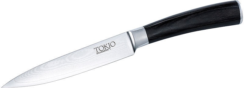 TokioKitchenWare, TokioKitchenWare Damast-Kochmesser mit 12,5 cm Klinge, Damast-Kochmesser mit 12,5 cm Klinge