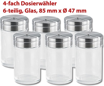 Rosenstein & Söhne, Rosenstein & Söhne Stilvolles Gewürzstreuer-Set aus Glas, 6-teilig, 6-teiliges stilvolles Gewürzstreuer-Set aus Glas