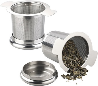 Rosenstein & Söhne, Rosenstein & Söhne 2er-Set Premium-Edelstahl-Teesieb Micro-Geätzt mit Deckel für Tassen, 2er-Set Premium-Edelstahl-Teesieb Micro-Geätzt mit Deckel für Tassen