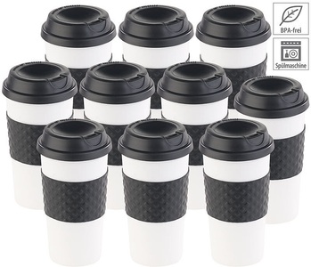 Pearl, Pearl 10er-Set Coffee-to-go-Becher, Deckel, 475 ml, doppelwandig, BPA-frei, 10er-Set Coffee-to-go-Becher, Deckel, 475 ml, doppelwandig, BPA-frei