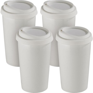 Rosenstein & Söhne, Rosenstein & Söhne 4 Coffee-to-go-Becher aus Keramik, Silikondeckel, 250 ml, doppelwandig, 4 Coffee-to-go-Becher aus Keramik, Silikondeckel, 250 ml, doppelwandig