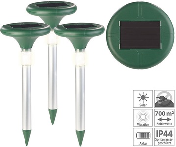 Royal Gardineer, Royal Gardineer 3er-Set 2in1-Solar-Maulwurffrei und Wegeleuchte mit Akku, 400 Hz, IP44, 3er-Set 2in1-Solar-Maulwurffrei und Wegeleuchte mit Akku, 400 Hz, IP44