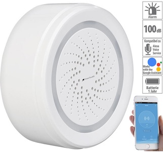 VisorTech, VisorTech Alarm-Sirene mit WLAN & App, komp. zu Amazon Alexa & Google Assistant, WLAN-Alarm-Sirene mit App, für Alexa, Siri & Google Assistant
