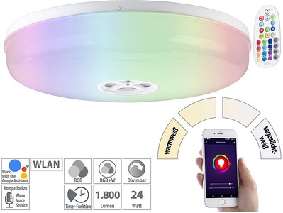 Luminea Home Control, Luminea Home Control LED-Deckenleuchte RGB + CCT, mit WLAN, App und Sprachsteuerung, LED-Deckenleuchte RGB + CCT, mit WLAN, App und Sprachsteuerung