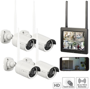 VisorTech, VisorTech Funk-Überwachungsset: 7"-LCD-Touchscreen, 4 Full-HD-Kameras, WLAN, App, Funk-Überwachungsset: 7