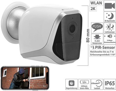VisorTech, VisorTech 2K-IP-Überwachungskamera mit Akku, App, 1 Jahr Stand-by, 3 MP, IP65, 2K-IP-Überwachungskamera mit Akku, App, 1 Jahr Stand-by, 3 MP, IP65