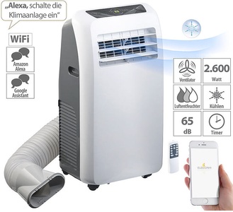 Sichler Haushaltsgeräte, Sichler Haushaltsgeräte Mobile Klimaanlage, 9.000 BTU/h, 2.600 Watt, WLAN & App-Steuerung, Mobile Klimaanlage, 9.000 BTU/h, 2.600 Watt, WLAN & App-Steuerung