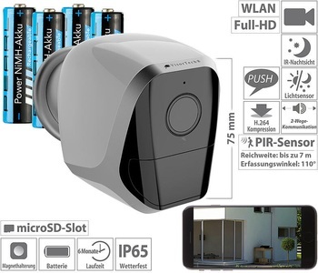VisorTech, VisorTech Full-HD-IP-Überwachungskamera mit App, 12 Monate Stand-by, 8 Akkus, Full-HD-IP-Überwachungskamera mit App, 12 Monate Stand-by, 4 Akkus