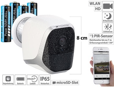 VisorTech, VisorTech IP-HD-Überwachungskamera mit App, IP65, bis 6 Monate Stand-by, 4 Akkus, IP-HD-Überwachungskamera mit App, IP65, bis 6 Monate Stand-by, 4 Akkus