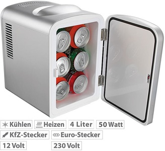 Rosenstein & Söhne, Rosenstein & Söhne Mobiler Mini-Kühlschrank mit Wärmefunktion, 4 Liter, 12 & 230 V, Mobiler Mini-Kühlschrank mit Wärmefunktion, 4 Liter, 12 & 230 V