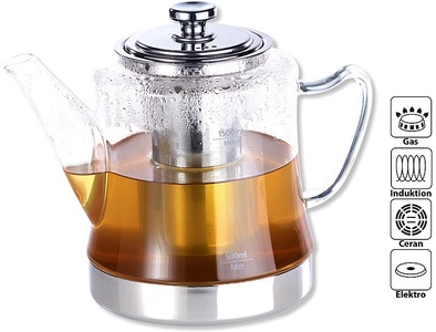 Rosenstein & Söhne, Rosenstein & Söhne 2in1-Glas-Teebereiter & Teekanne für alle Herde, auch Induktion, 1,5 l, 2in1-Glas-Teebereiter & Teekanne für alle Herde, auch Induktion, 1,5 l