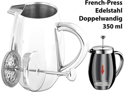 Rosenstein & Söhne, Rosenstein & Söhne Thermo-Kaffeebereiter, French-Press, Edelstahl, doppelwandig, 350 ml, Thermo-Kaffeebereiter, French-Press, Edelstahl, doppelwandig, 350 ml