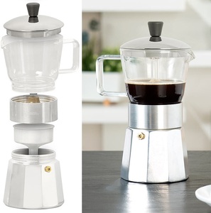 Cucina di Modena, Cucina di Modena Design-Espressokocher, Kanne aus Borosilikat-Glas, 300 ml, 6 Tassen, Design-Espressokocher, Kanne aus Borosilikat-Glas, 300 ml, 6 Tassen