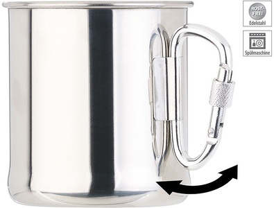 Semptec, Semptec Urban Survival Technology Leichter Edelstahl-Becher mit klappbarem Karabiner-Henkel, 250 ml, Leichter Edelstahl-Becher mit klappbarem Karabiner-Henkel, 250 ml