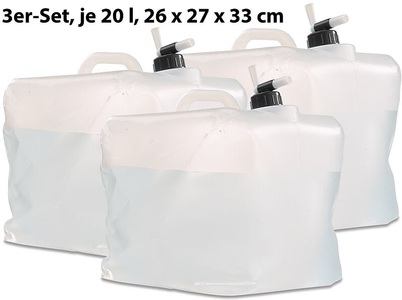 Semptec, Semptec Urban Survival Technology 3er-Set Faltbare Wasserkanister mit Zapfhahn, 20 Liter, 3er-Set Faltbare Wasserkanister mit Zapfhahn, 20 Liter