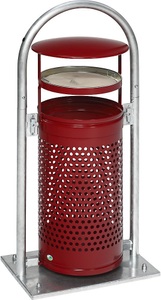 undefined, Außen-Abfallsammler Volumen 65 l, BxHxT 580 x 1145 x 380 mm, mit Rohrbogen, Dach und Ascher purpurrot, Abfallsammler, m. Aschereinsatz, rot