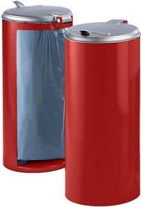 undefined, Stahlblech-Abfallsammler für Volumen 120 l, Front verblendet rot mit silberfarbenem Kunststoffdeckel, Abfallsammler mit hinterer Öffnung, rot, Gewicht 8,75 kg