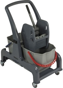 undefined, Reinigungswagen CombiX 2 x 25-l-Eimer mit Schubbügel und Mopp-Presse, Reinigungswagen COMBIX