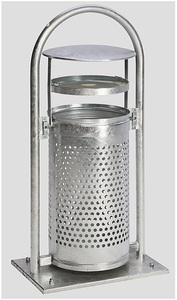 undefined, Außen-Abfallsammler Volumen 65 l, BxHxT 580 x 1145 x 380 mm, mit Rohrbogen, Dach und Ascher feuerverzinkt, Abfallsammler, m. Aschereinsatz, verzinkt