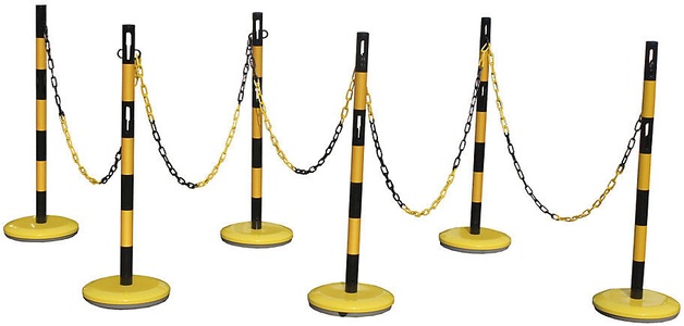 undefined, Absperrpfostenset mit 6 Pfosten, 15 m Kette gelb / schwarz, VISO Absperrpfostenset mit Kette, 6 Pfosten, 15 m Kette, gelb / schwarz