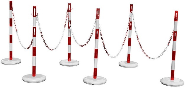 undefined, Absperrpfostenset mit 6 Pfosten, 15 m Kette rot / weiß, VISO Absperrpfostenset mit Kette, 6 Pfosten, 15 m Kette, rot / weiß