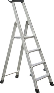 Zarges, ZARGES Stufenleiter klappbar, einseitig begehbar mit Ablageschale, für leichten Einsatz 4 Stufen inkl. Plattform, ZARGES 42454 Aluminium Stufen-Stehleiter klappbar 5.8 kg