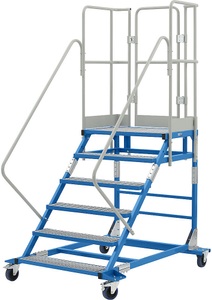 EUROKRAFT, EUROKRAFT Plattformtreppe mit Gitterrosteinlagen 6 Stufen, eurokraft pro Plattformtreppe, mit Gitterrosteinlagen, Plattformgröße 810 x 510 mm, 6 Stufen