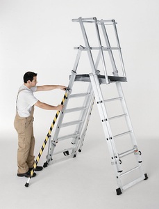 Zarges, ZARGES Teleskop-Plattformleiter aus Aluminium 9 Sprossen mit Ausleger, ZARGES Teleskop-Plattformleiter, aus Aluminium, 9 Sprossen mit Ausleger