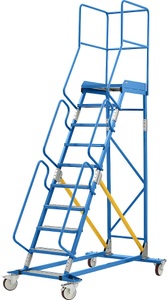 EUROKRAFT, EUROKRAFT Mobile Podestleiter PREMIUM Alu-Stufeneinlagen 10 Stufen, eurokraft pro Mobile Podestleiter, Alu-Stufeneinlagen, 10 Stufen