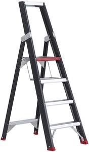 Altrex, Altrex Sicherheits-Stehleiter einseitig begehbar 4 Stufen inkl. Plattform, Stufenstehleiter Professional Topline, einseitig, Aluminium, 4 Stufen, schwarz