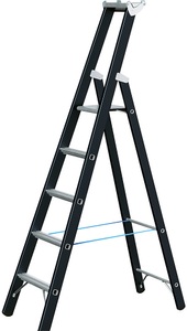 Zarges, ZARGES Schwerlast-Stehleiter einseitig begehbar 5 Sprossen inkl. Plattform, Stehleiter 5 Sprossen Alu.schwarz elox.Leiterlänge 2150mm Arbeits-H.b.ca.3350mm