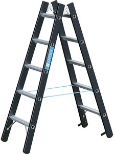 Zarges, ZARGES Schwerlast-Stehleiter beidseitig begehbar 2 x 5 Sprossen, ZARGES Z600 41190 Aluminium Stufen-Stehleiter klappbar 8 kg