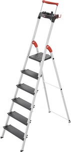 Hailo, Hailo L100 TOPLINE 8050-607 Aluminium Stufen-Stehleiter inkl. Werkzeugablage Arbeitshöhe (max.): 3.28 m Silber, Schwarz,, Hailo Bockleiter »6 Stufen«