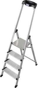 KRAUSE, KRAUSE Stufen-Stehleiter mit hohem Sicherheitsbügel 4 Stufen, ab 5 Stk, Krause Safety 127921 Aluminium Stufen-Stehleiter Arbeitshöhe (max.): 2.85 m Silber 5.5 kg