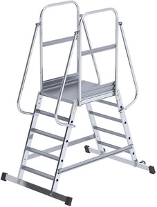 EUROKRAFT, EUROKRAFT Alu-Podestleiter beidseitig begehbar, fahrbar 2 x 5 Stufen, eurokraft pro Alu-Podestleiter, beidseitig begehbar, fahrbar, 2 x 5 Stufen