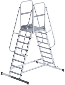 EUROKRAFT, EUROKRAFT Alu-Podestleiter beidseitig begehbar, fahrbar 2 x 8 Stufen, eurokraft pro Alu-Podestleiter, beidseitig begehbar, fahrbar, 2 x 8 Stufen