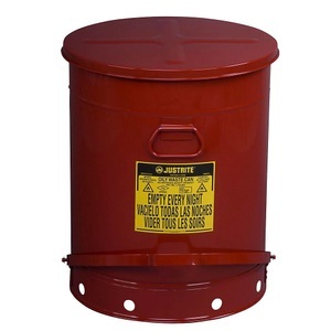 Justrite, Justrite Sicherheits-Entsorgungsbehälter aus Stahlblech rund, mit Fußpedal Inhalt 80 l, Justrite Sicherheits-Entsorgungsbehälter aus Stahlblech, rund, mit Fußpedal, Volumen 80 l
