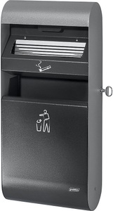 undefined, Design-Wandascher für innen und außen mit Inneneimer, Tiefe 140 mm Volumen 3 l, Wandascher-Abfall-Kombination, aus verzinktem Stahl, L 300 x B 140 x H 670 m, anthrazit
