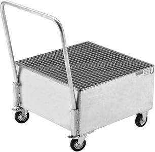 QUIPO, QUIPO Fahrbare Auffangwanne aus Stahlblech LxB 800 x 800 mm, 1 x 200-l-Fass stehend feuerverzinkt, eurokraft basic Fahrbare Auffangwanne aus Stahlblech, LxB 800 x 800 mm, 1 x 200-l-Fass stehend, feuerverzinkt