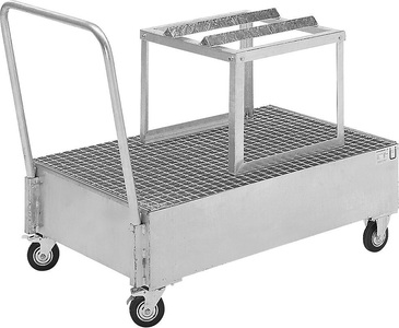 QUIPO, QUIPO Fahrbare Auffangwanne aus Stahlblech LxB 1200 x 800 mm, 1 x 200-l-Fass liegend feuerverzinkt, eurokraft basic Fahrbare Auffangwanne aus Stahlblech, LxB 1200 x 800 mm, 1 x 200-l-Fass liegend, feuerverzinkt