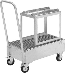 QUIPO, QUIPO Fahrbare Auffangwanne aus Stahlblech LxB 800 x 500 mm, 1 x 60-l-Fass liegend feuerverzinkt, eurokraft basic Fahrbare Auffangwanne aus Stahlblech, LxB 800 x 500 mm, 1 x 60-l-Fass liegend, feuerverzinkt