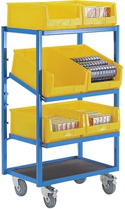 EUROKRAFT, EUROKRAFT Kommissionierwagen mittlere Etagen schrägstellbar mit Vollgummibereifung, eurokraft pro Kommissionierwagen, mittlere Etagen schrägstellbar, mit Vollgummibereifung