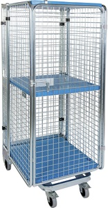 undefined, Rollbehälter, diebstahlsicher 5-seitig, mit Plastikboden mit 1 Einlegeboden und Regenschutz, Anti-Diebstahl-Behälter, mit Kunststoffboden, nestbar, Höhe 1.880 mm, mit Zwischenboden